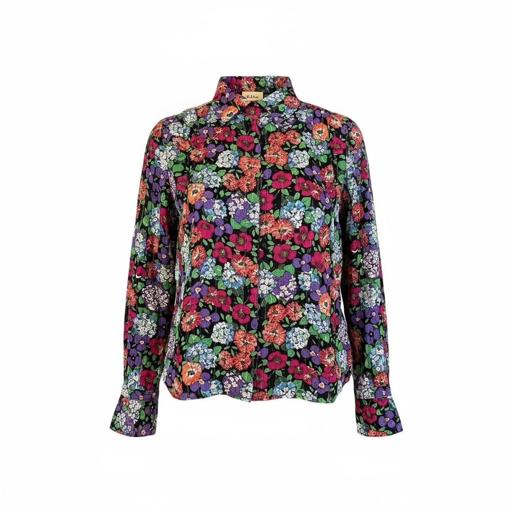 EUC Elie Tahari Metallic Floral Statement Blouse Size M Maximalist DesignerFind